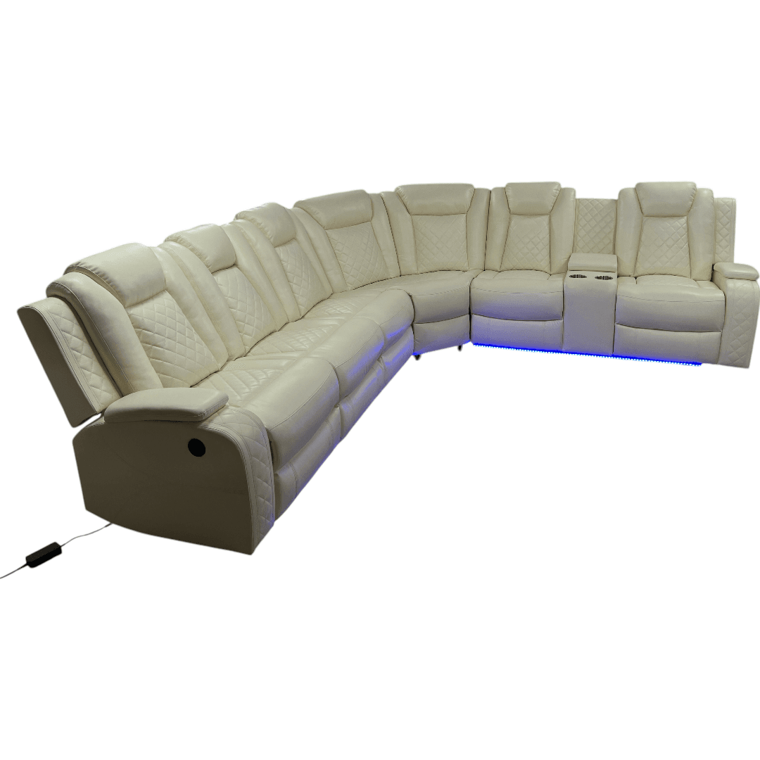 Ivy Bronx 3 - Piece Vegan Leather Power Reclining Sectional Sofa Set with LED Lights and Wireless Charging Station - Thumbnail 5
