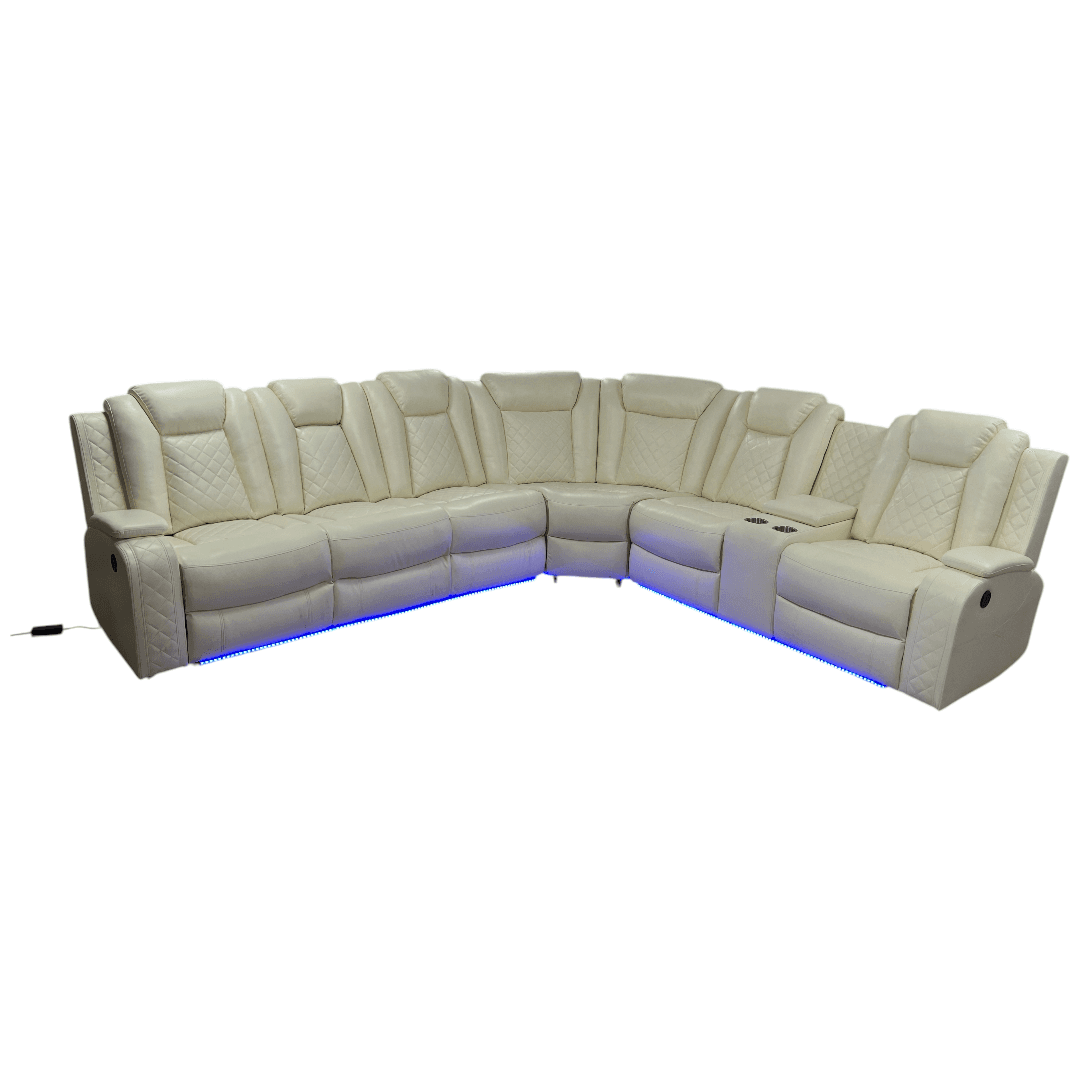 Ivy Bronx 3 - Piece Vegan Leather Power Reclining Sectional Sofa Set with LED Lights and Wireless Charging Station - Thumbnail 11