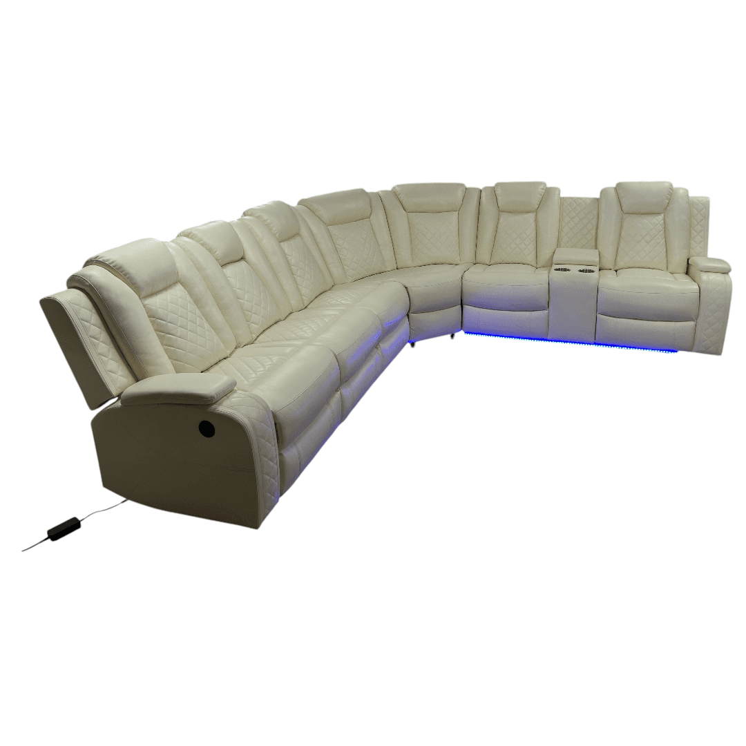 Ivy Bronx 3 - Piece Vegan Leather Power Reclining Sectional Sofa Set with LED Lights and Wireless Charging Station - Thumbnail 4