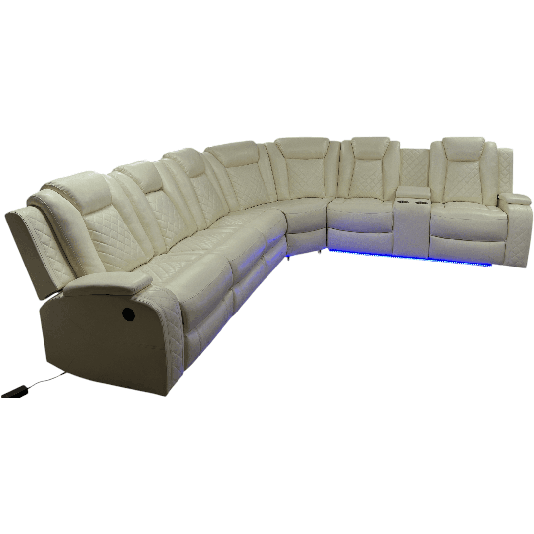 Ivy Bronx 3 - Piece Vegan Leather Power Reclining Sectional Sofa Set with LED Lights and Wireless Charging Station - Thumbnail 6