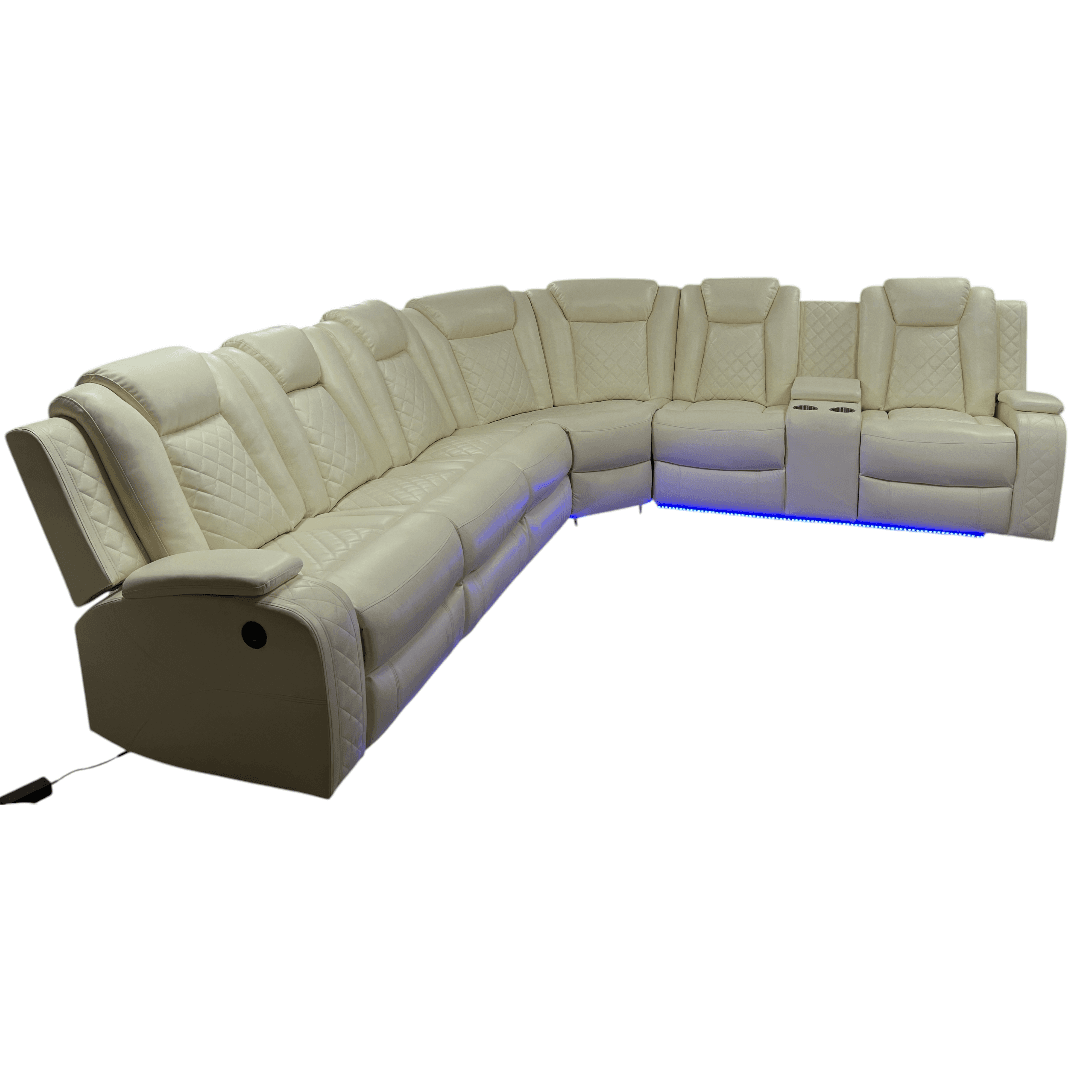 Ivy Bronx 3 - Piece Vegan Leather Power Reclining Sectional Sofa Set with LED Lights and Wireless Charging Station - Thumbnail 7