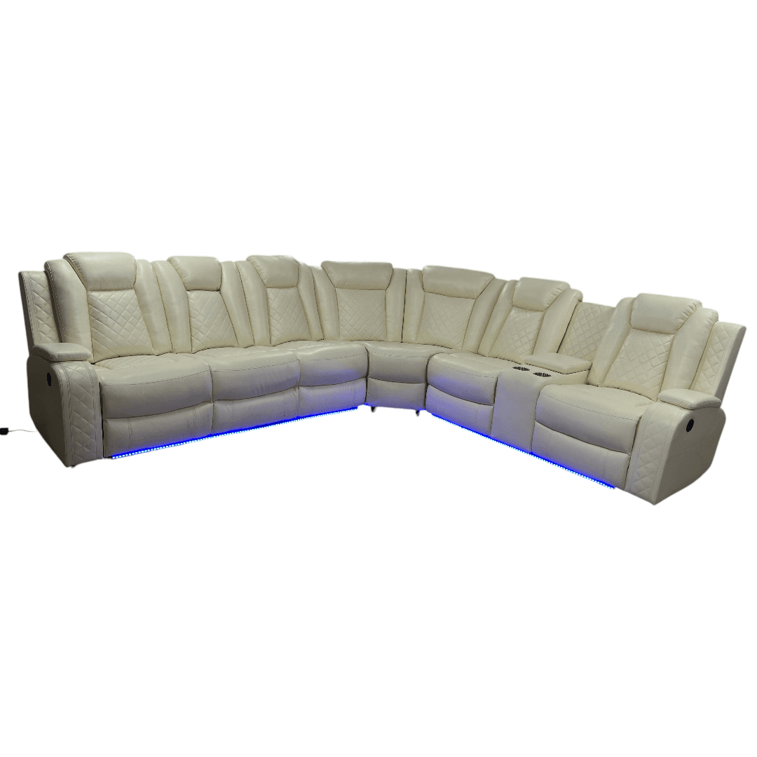 Ivy Bronx 3 - Piece Vegan Leather Power Reclining Sectional Sofa Set with LED Lights and Wireless Charging Station - Thumbnail 15