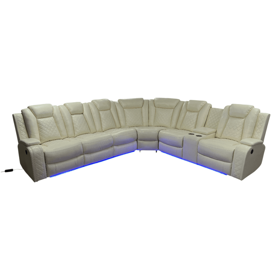 Ivy Bronx 3 - Piece Vegan Leather Power Reclining Sectional Sofa Set with LED Lights and Wireless Charging Station - Thumbnail 13