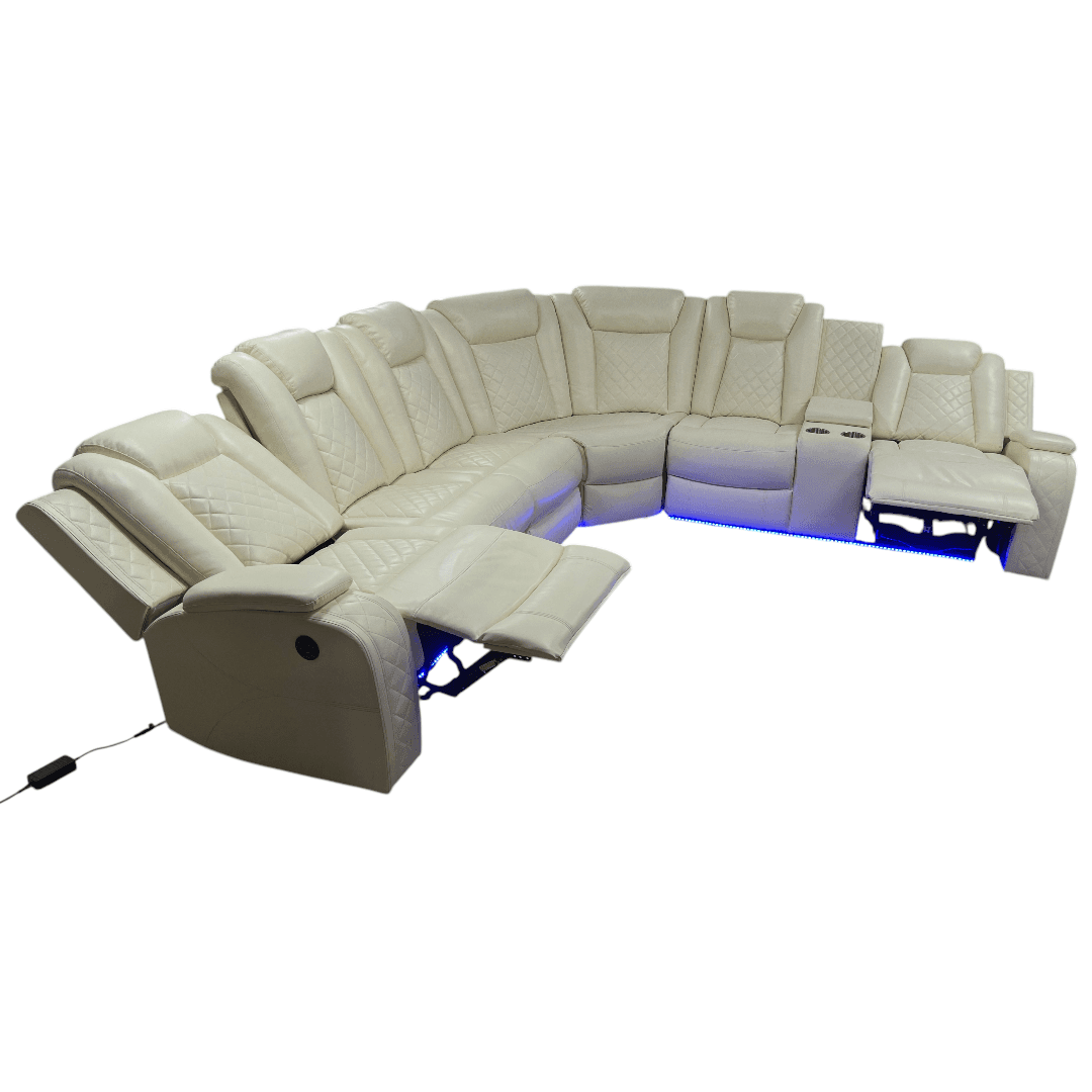 Ivy Bronx 3 - Piece Vegan Leather Power Reclining Sectional Sofa Set with LED Lights and Wireless Charging Station - Thumbnail 35