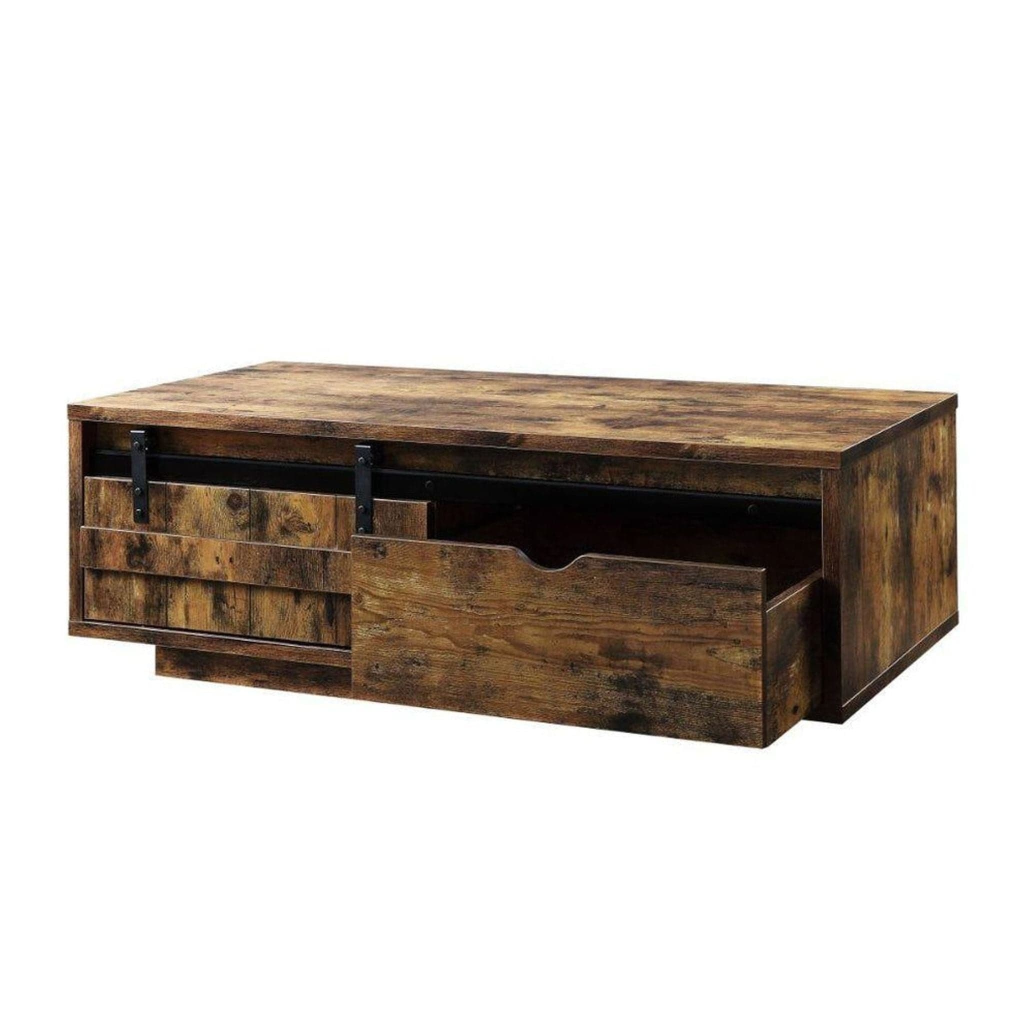 Chickanaw Rustic Oak Coffee Table with Sliding Barn Door - Thumbnail 3
