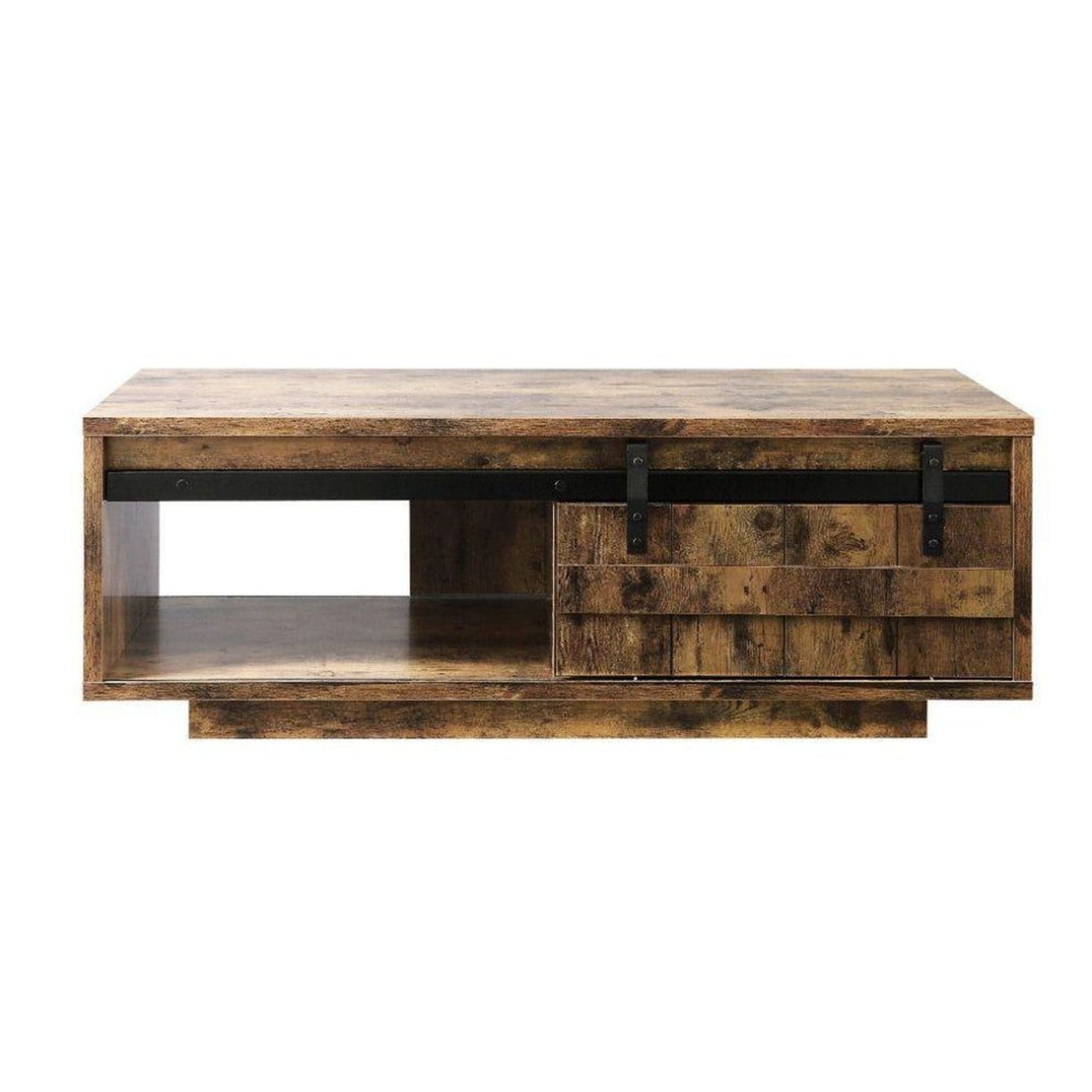 Chickanaw Rustic Oak Coffee Table with Sliding Barn Door - Thumbnail 4
