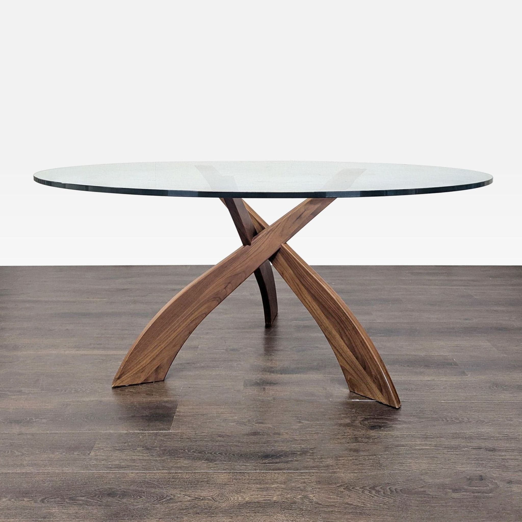 Glass Top Dining Table on Three Prong Wood Base - Image 1