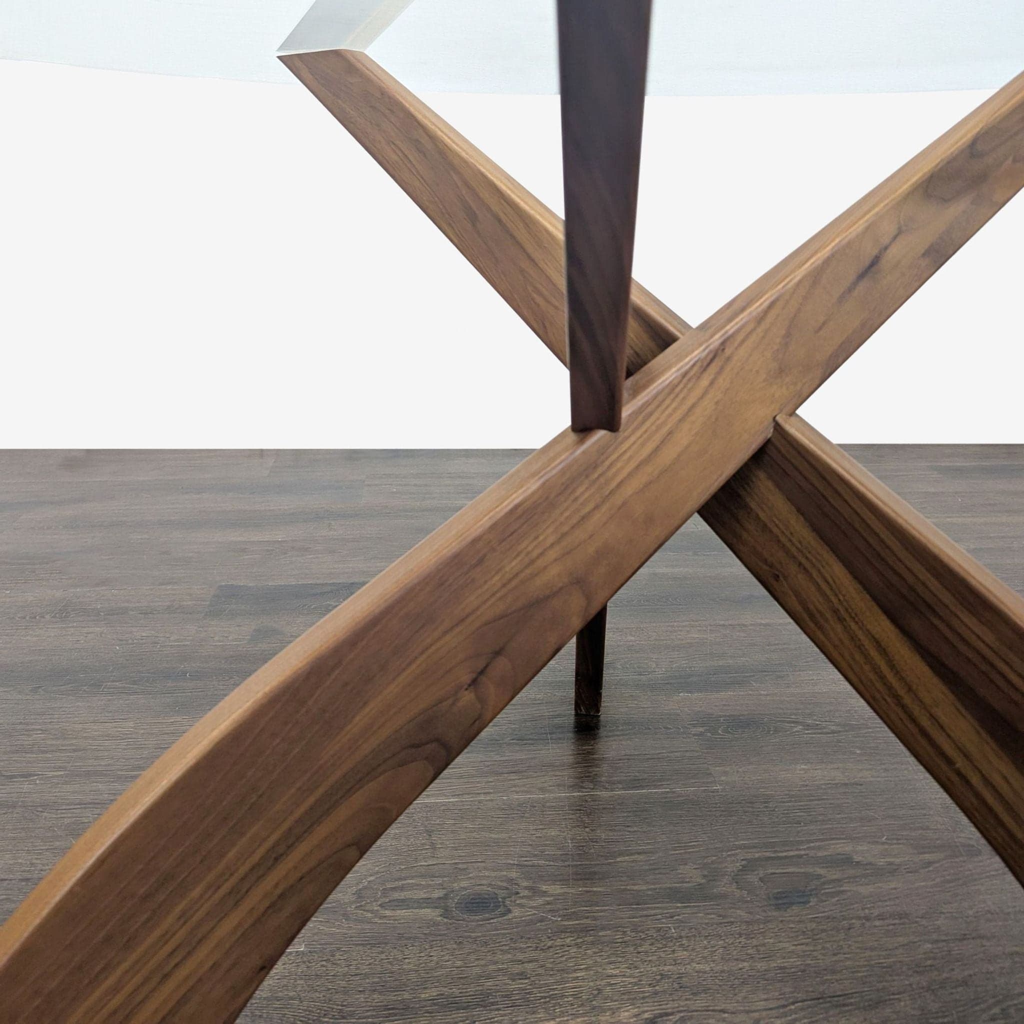 Glass Top Dining Table on Three Prong Wood Base - Thumbnail 3