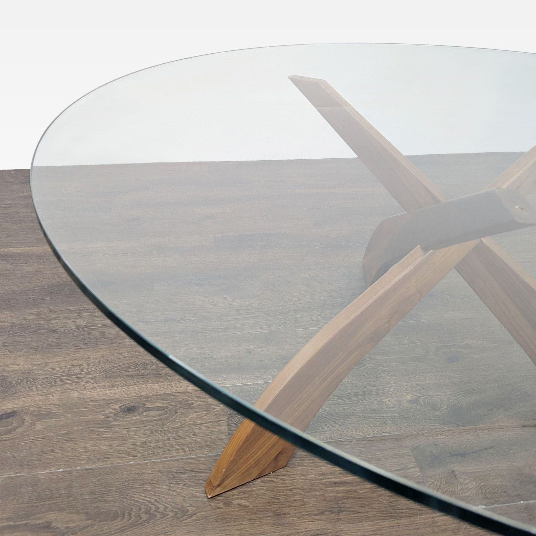 Glass Top Dining Table on Three Prong Wood Base - Thumbnail 2