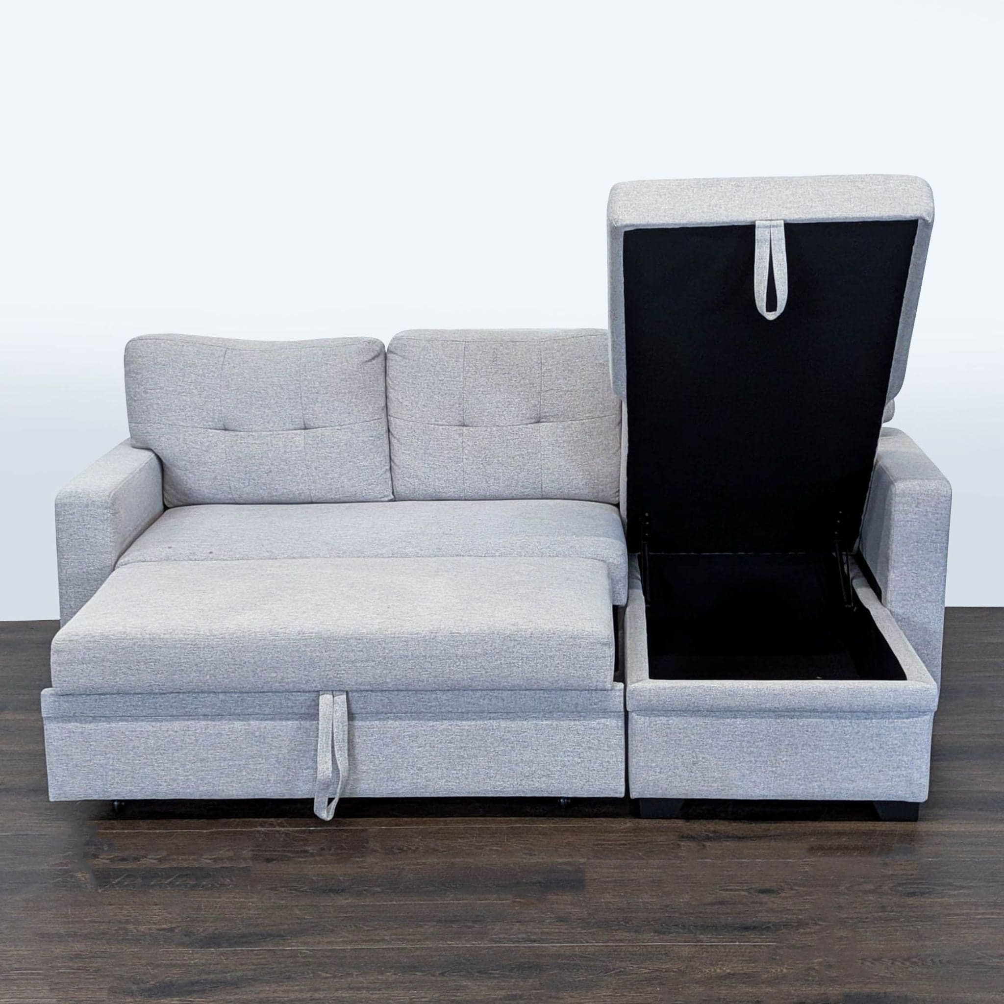 Light Gray Sectional Sofa with Pull-Out Bed and Storage Chaise - Thumbnail 2