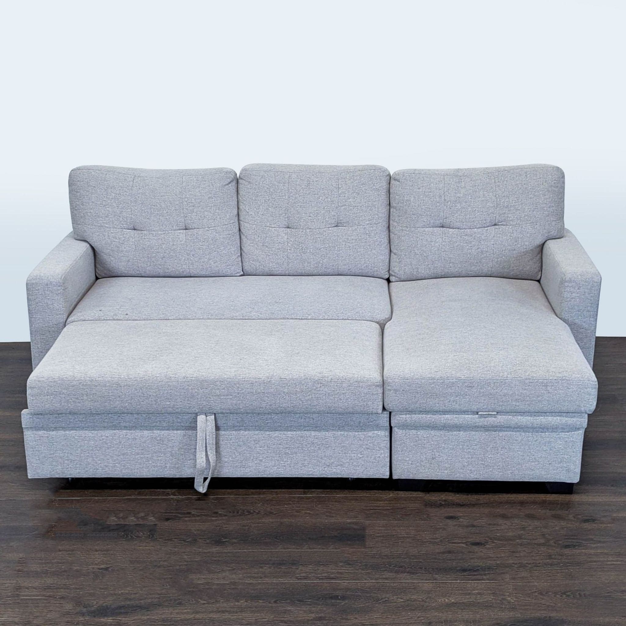 Light Gray Sectional Sofa with Pull-Out Bed and Storage Chaise - Thumbnail 7