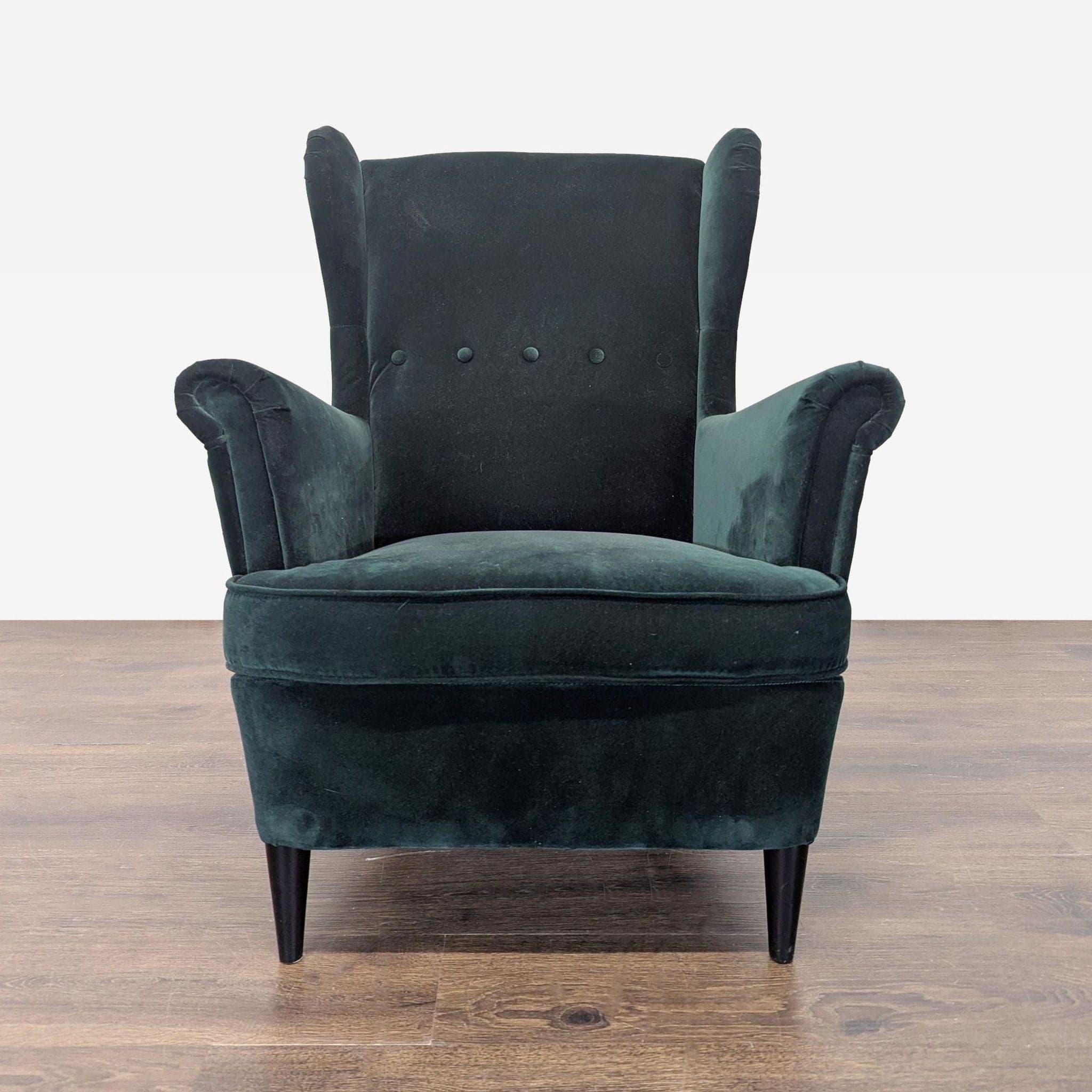 Ikea Strandmon Lounge Armchair with Footstool - Dark Green Velvet - Thumbnail 2