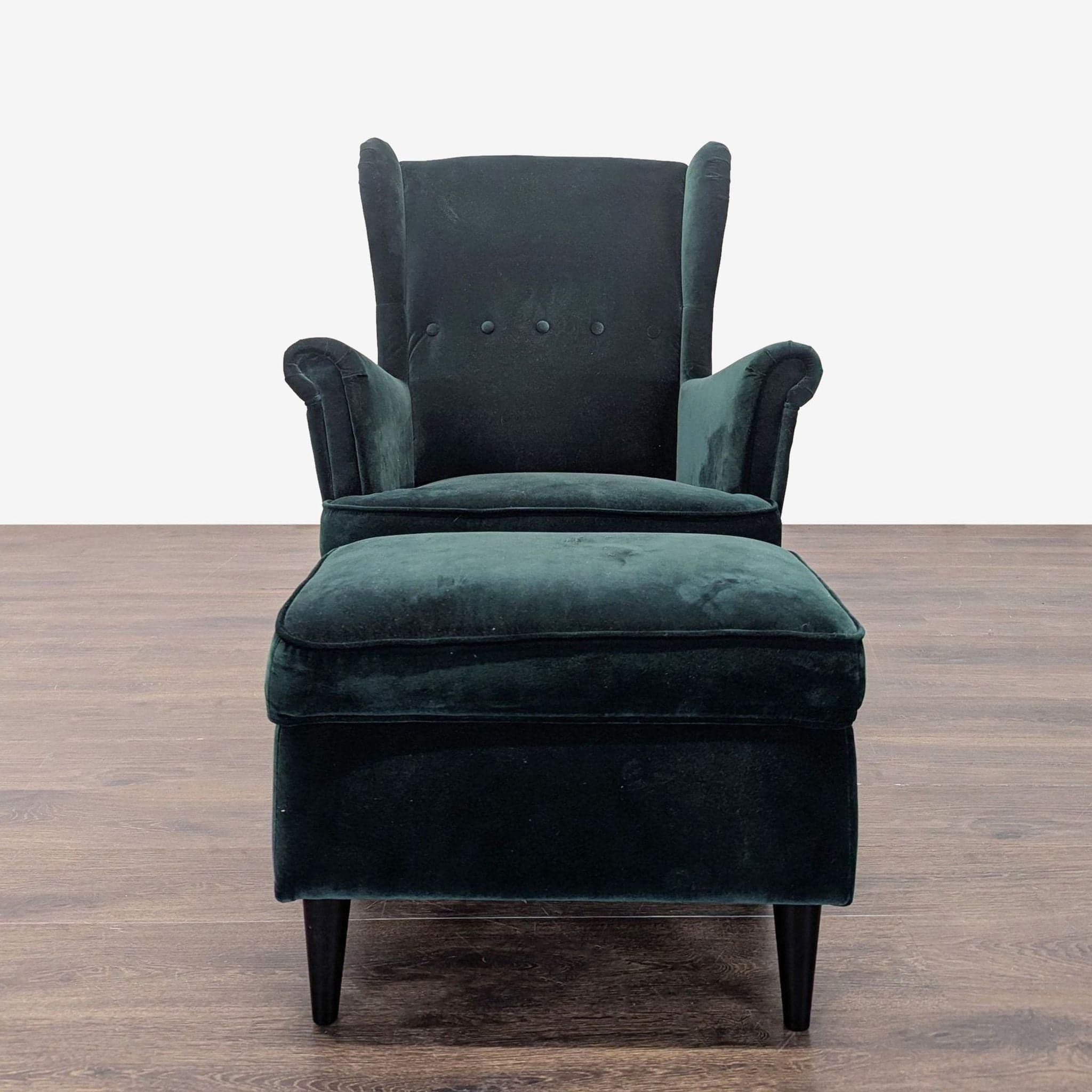 Ikea Strandmon Lounge Armchair with Footstool - Dark Green Velvet - Thumbnail 5