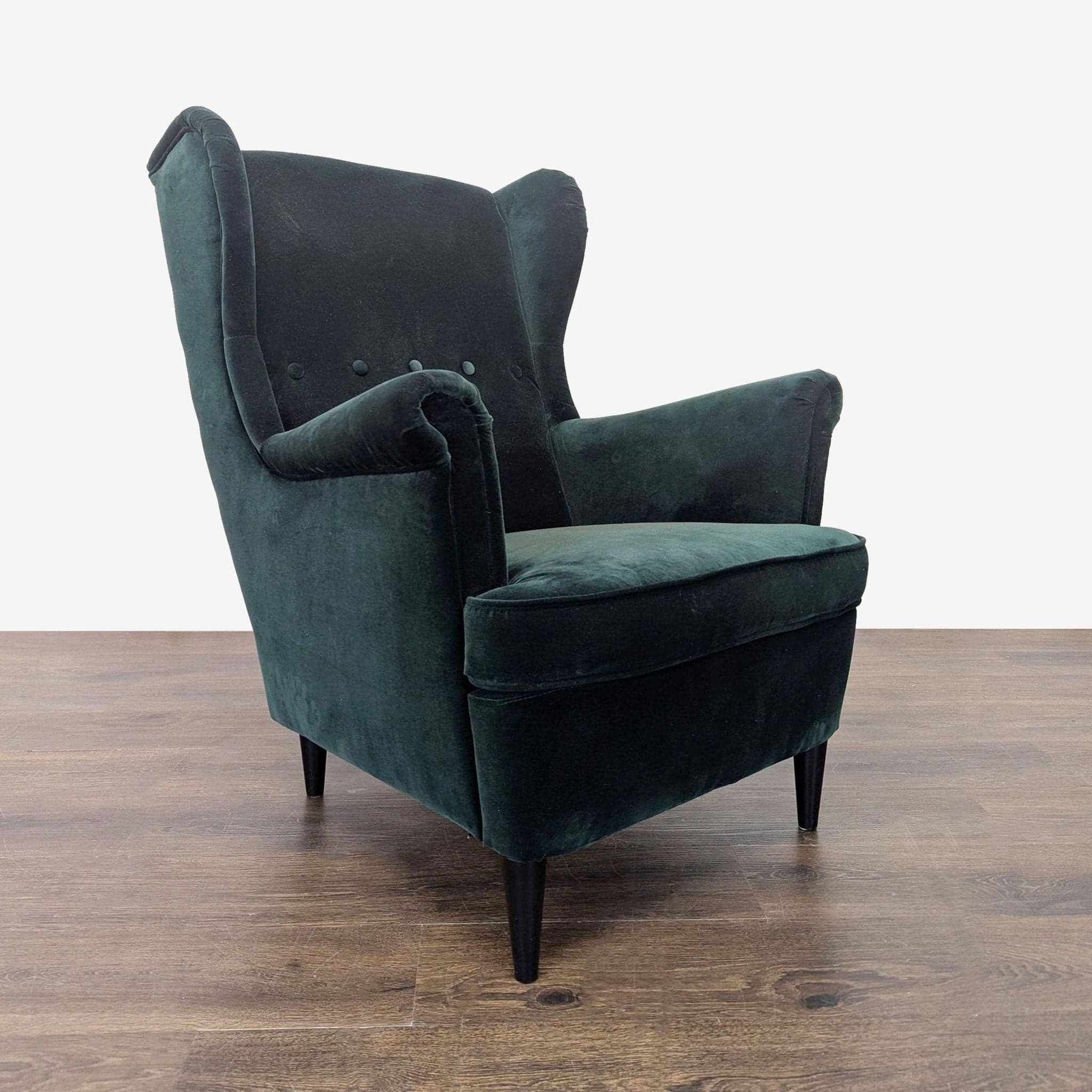 Ikea Strandmon Lounge Armchair with Footstool - Dark Green Velvet - Thumbnail 6