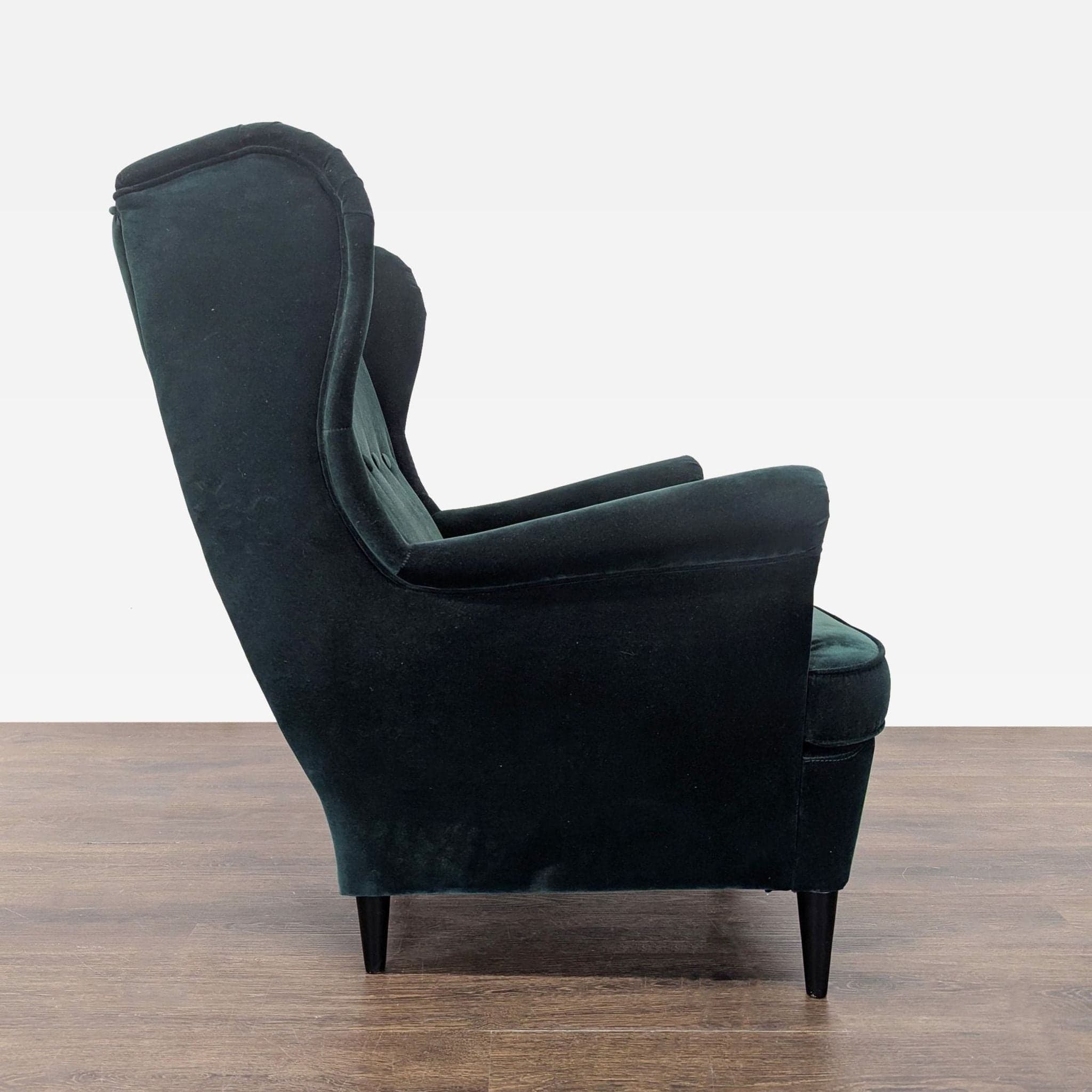 Ikea Strandmon Lounge Armchair with Footstool - Dark Green Velvet - Thumbnail 7