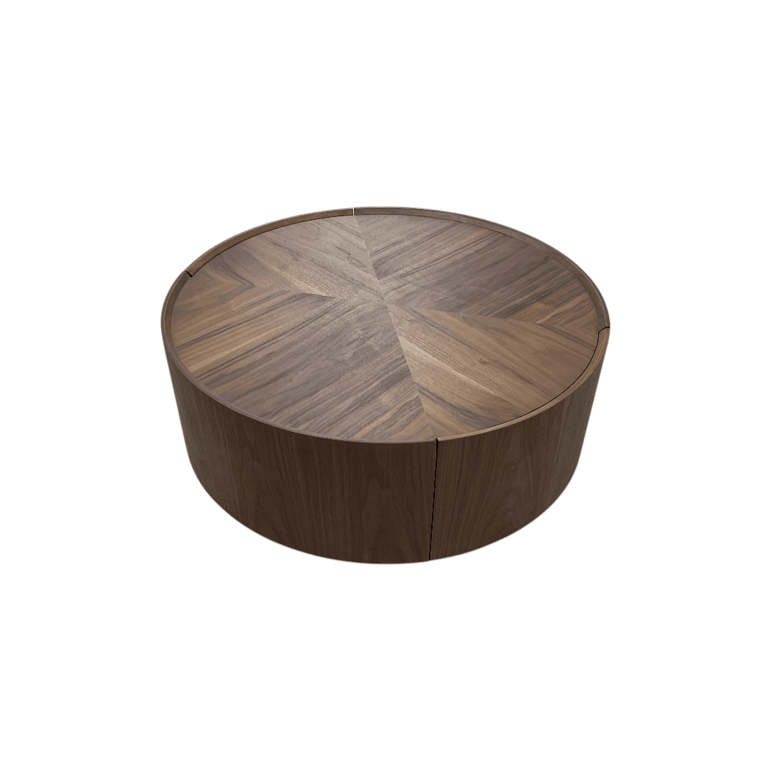 Latitude Run Minimalist Walnut Round Coffee Table with Storage Drawers - Thumbnail 2