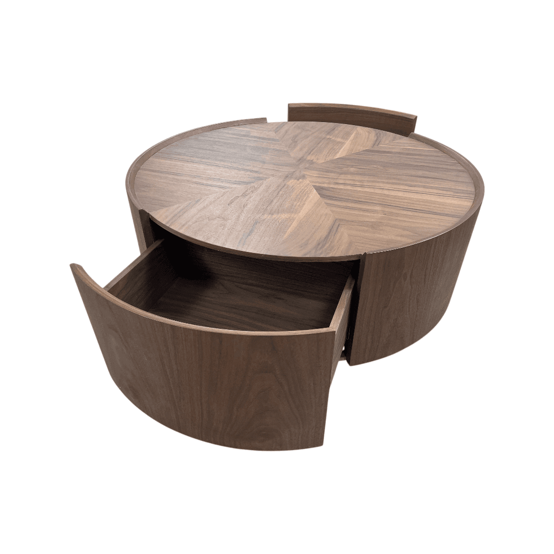 Latitude Run Minimalist Walnut Round Coffee Table with Storage Drawers - Thumbnail 14