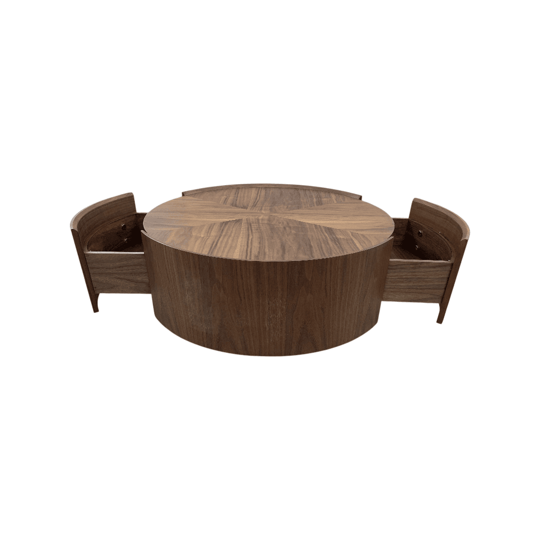 Latitude Run Minimalist Walnut Round Coffee Table with Storage Drawers - Thumbnail 9