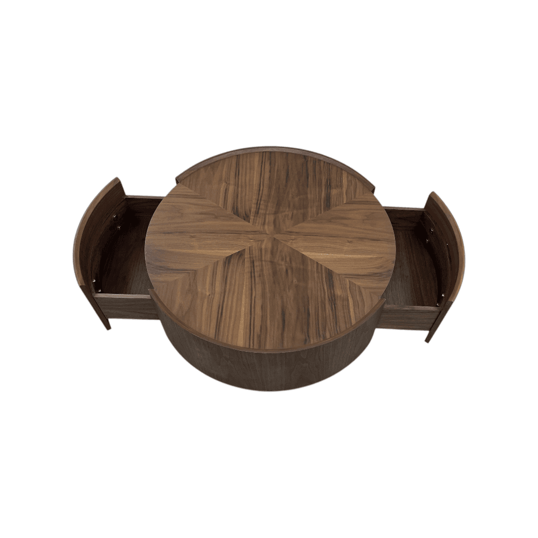 Latitude Run Minimalist Walnut Round Coffee Table with Storage Drawers - Thumbnail 8