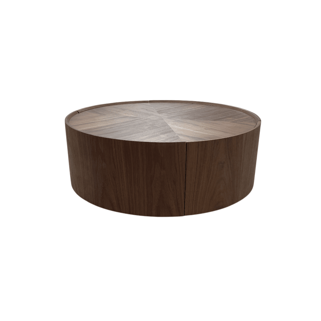 Latitude Run Minimalist Walnut Round Coffee Table with Storage Drawers - Thumbnail 3