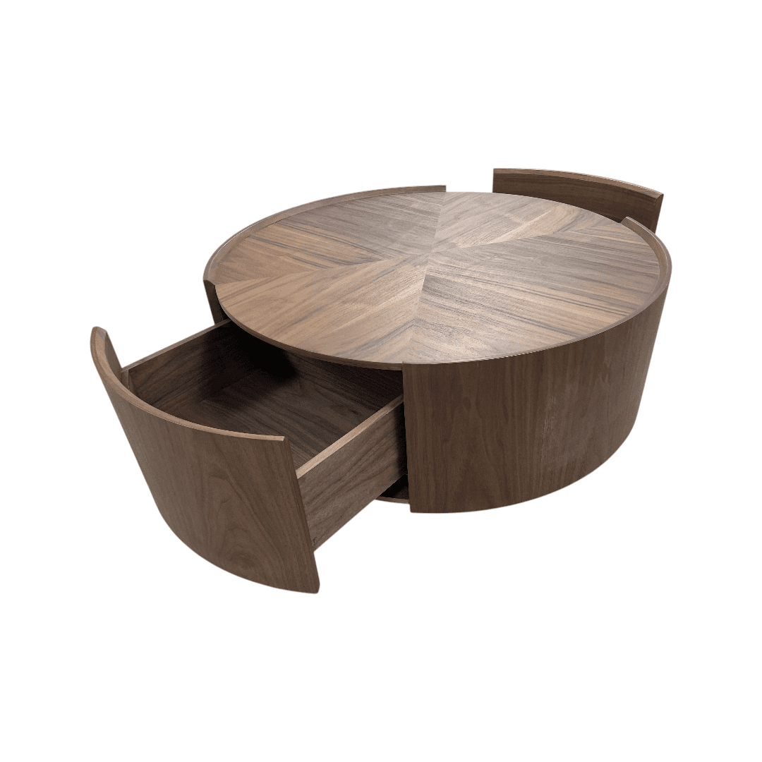 Latitude Run Minimalist Walnut Round Coffee Table with Storage Drawers - Thumbnail 11