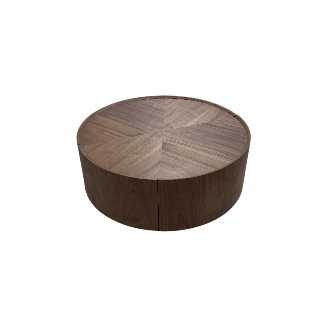 Latitude Run Minimalist Walnut Round Coffee Table with Storage Drawers - Thumbnail 4
