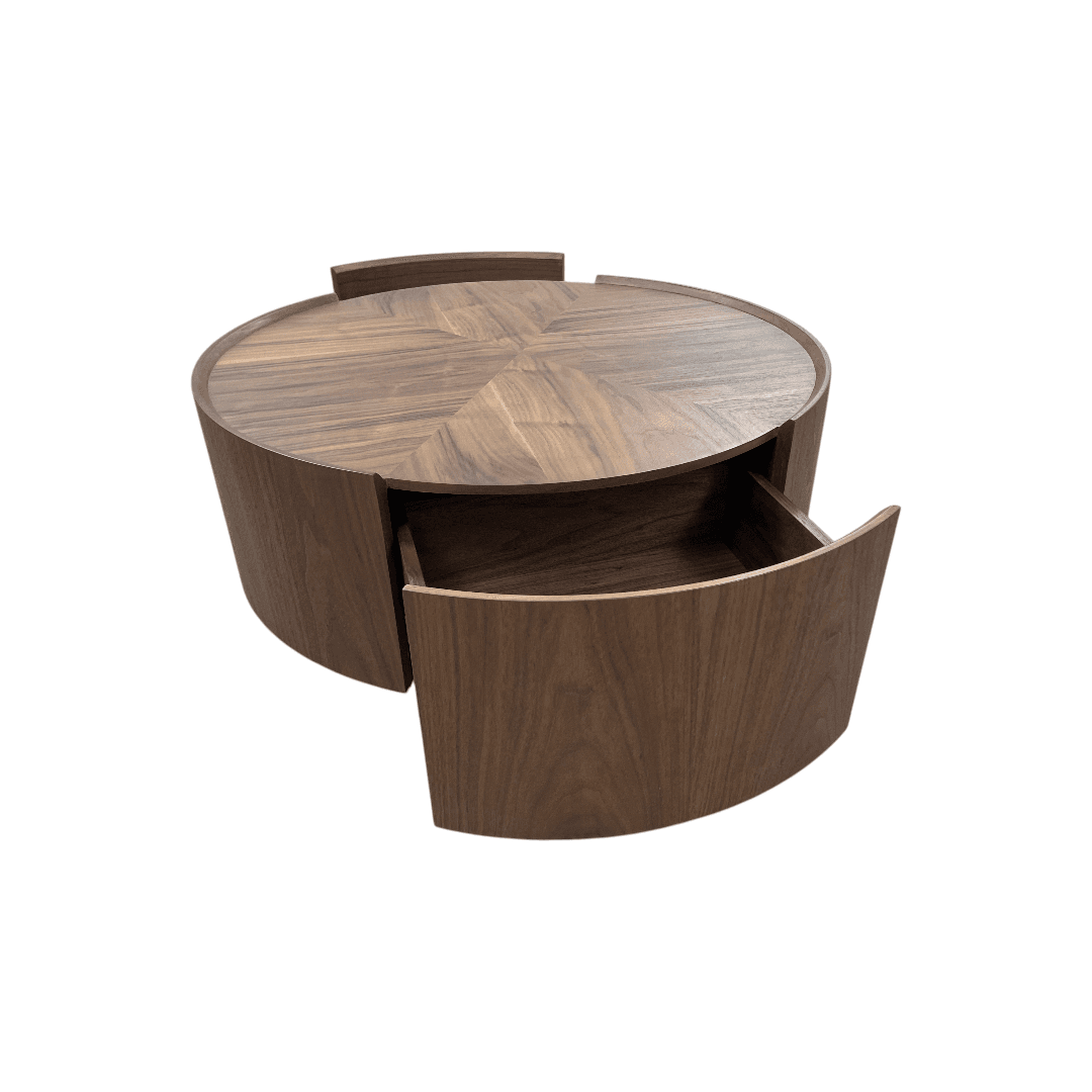 Latitude Run Minimalist Walnut Round Coffee Table with Storage Drawers - Thumbnail 13