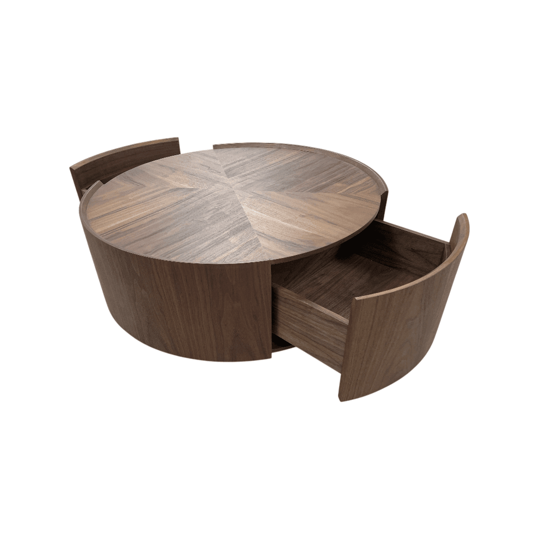 Latitude Run Minimalist Walnut Round Coffee Table with Storage Drawers - Thumbnail 10