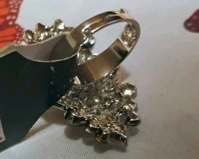 Vint Amber Topaz Rhinestone Cocktail Ring Adjustable Aurora Borealis Statement - Thumbnail 6