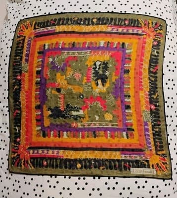 Louis Féraud Designer Textile – Vibrant Orange & Purple Boho - Thumbnail 4