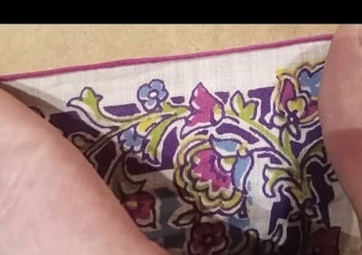 Elegant Unsigned Vintage Handkerchief | Purple & Blue Floral Motif, Mid-Century - Thumbnail 5