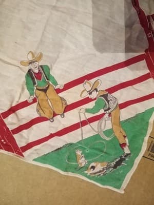 Vtg 1950s Kids Cowboy Rodeo Handkerchief Novelty Print Western 12" x 12.5" - Thumbnail 3