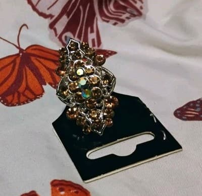 Vint Amber Topaz Rhinestone Cocktail Ring Adjustable Aurora Borealis Statement - Thumbnail 4