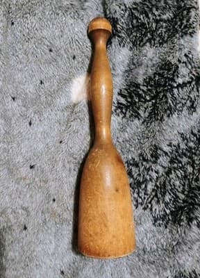 Antique Primitive Wooden Potato Masher 11" Hand Turned Farmhouse Kitchen Tool - Thumbnail 2