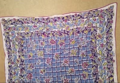 Elegant Unsigned Vintage Handkerchief | Purple & Blue Floral Motif, Mid-Century - Thumbnail 3