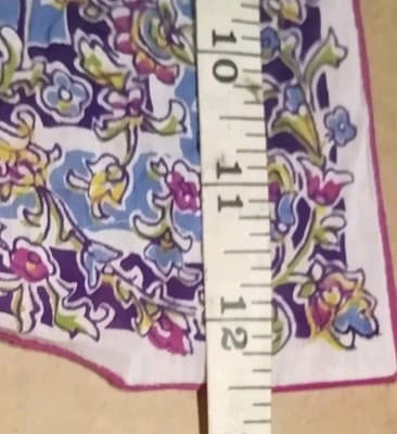 Elegant Unsigned Vintage Handkerchief | Purple & Blue Floral Motif, Mid-Century - Thumbnail 6