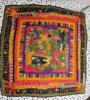 Louis Féraud Designer Textile – Vibrant Orange & Purple Boho - Thumbnail 2