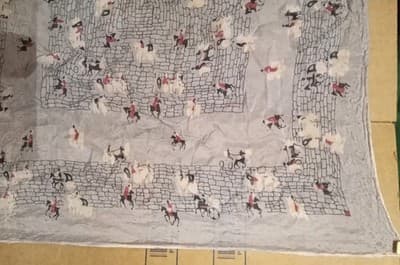 Vtg 1950s Silk Handkerchief Pocket Square Horse & Equestrian Paddock Blue 12" - Thumbnail 3