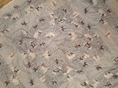 Vtg 1950s Silk Handkerchief Pocket Square Horse & Equestrian Paddock Blue 12" - Thumbnail 2