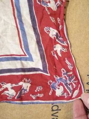 Vtg. 1950s Novelty Handkerchief Swing Dancers & Music Notes Red White Blue 11" - Thumbnail 4