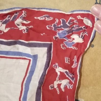 Vtg. 1950s Novelty Handkerchief Swing Dancers & Music Notes Red White Blue 11" - Thumbnail 3
