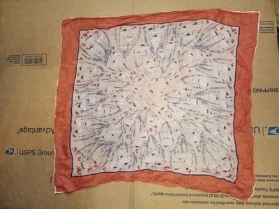 Rare Pair Vint. 1950s Silk Pocket Squares Hand Rolled Edges AS-IS Repair/Study - Thumbnail 3