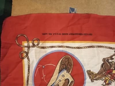 VTG Wamcraft Bandana RN 14193 Rodeo Cowboy Red White Bucking Bronco Made In USA - Thumbnail 2