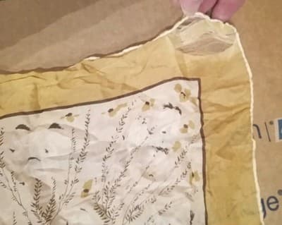 Rare Pair Vint. 1950s Silk Pocket Squares Hand Rolled Edges AS-IS Repair/Study - Thumbnail 13