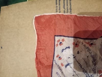 Rare Pair Vint. 1950s Silk Pocket Squares Hand Rolled Edges AS-IS Repair/Study - Thumbnail 5