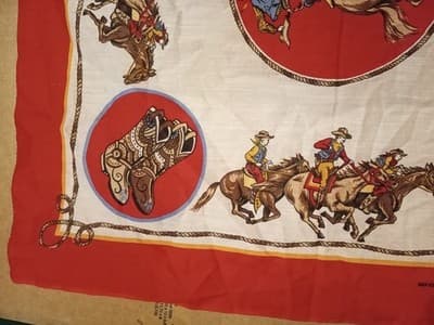 VTG Wamcraft Bandana RN 14193 Rodeo Cowboy Red White Bucking Bronco Made In USA - Thumbnail 13