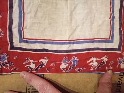 Vtg. 1950s Novelty Handkerchief Swing Dancers & Music Notes Red White Blue 11" - Thumbnail 5