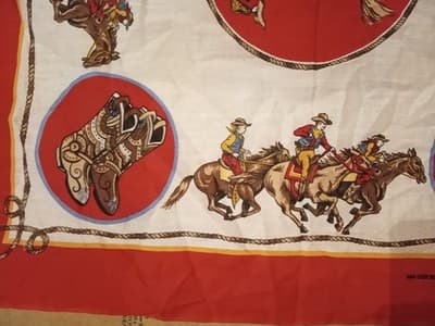 VTG Wamcraft Bandana RN 14193 Rodeo Cowboy Red White Bucking Bronco Made In USA - Thumbnail 11