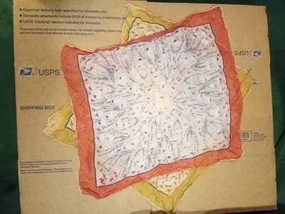 Rare Pair Vint. 1950s Silk Pocket Squares Hand Rolled Edges AS-IS Repair/Study - Image 1