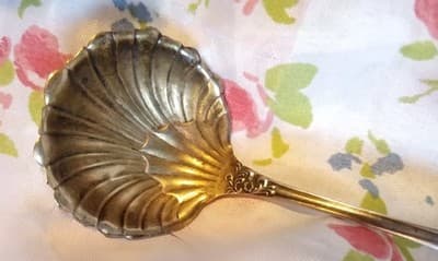 Antique Mermod Jaccard & Co Sterling Silver Shell Bonbon Spoon, Gold Wash, Rare - Thumbnail 4